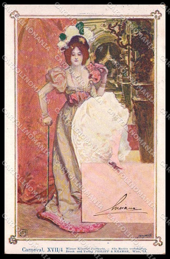 Artist Signed Hampel Lady Art Nouveau Philipp & Kramer XVII-4 pc ZG8773 – fronte