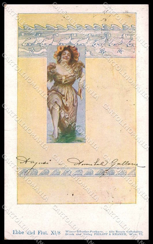 Illustratori Artist Signed Hampel Art Nouveau Philipp & Kramer XI-8 pc ZG8780 – fronte