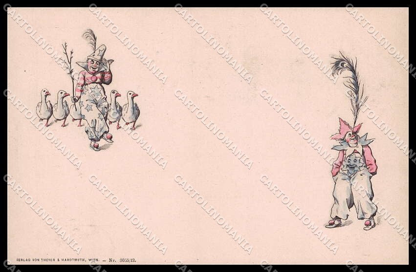 Illustratori Artist Signed Clown Geese Circus Relief Hardtmuth 3055-12 pc ZG8791 – fronte