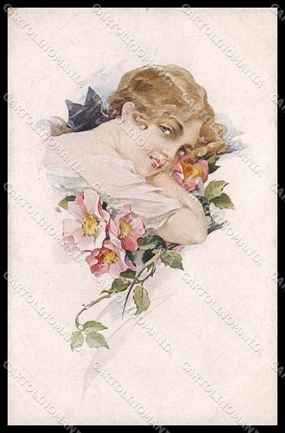 Illustratori Artist Signed Lady Flowers serie 406-1 ABRADED cartolina ZG8876 – fronte