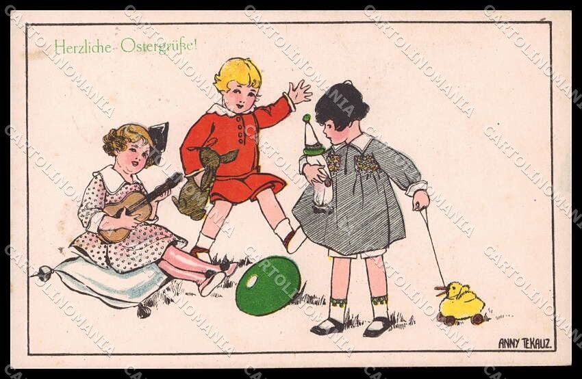 Illustratori Artist Signed Anny Tekauz Children Easter 22-217 cartolina ZG8885 – fronte