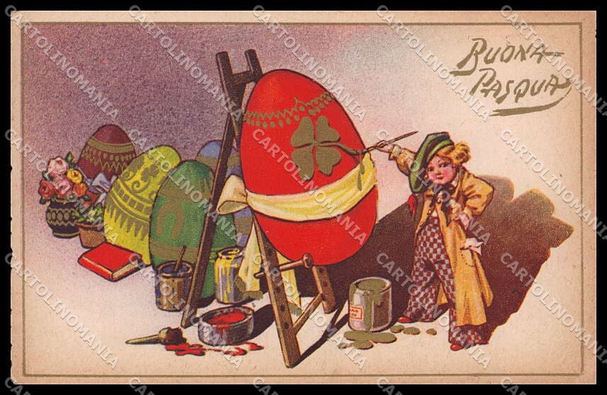 Illustratori Artist Signed Child Easter Eggs serie 7098 CORNER CREASED PC ZG8901 – fronte