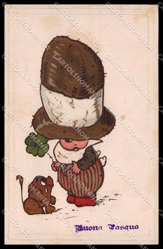 Artist Signed F. Baumgarten ? Boy Dog Four-Leaf Clover 2056 pc ZG8905 – fronte