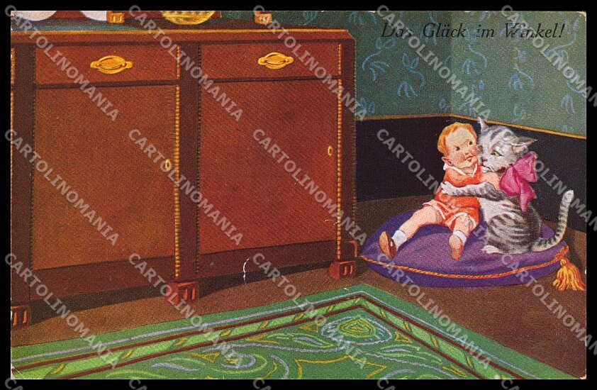 Illustratori Artist Signed Child Boy Cat WSSB 9802 cartolina ZG8909 – fronte