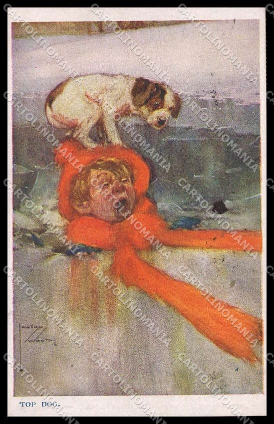 Illustratori Artist Signed Wood Lawson Boy Dog Humor Oilette cartolina ZG8928 – fronte