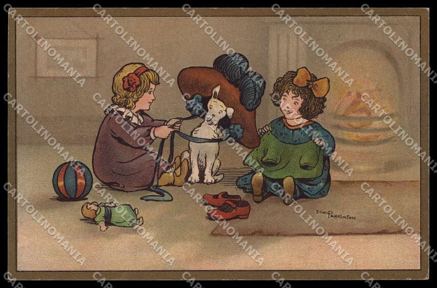 Artist Signed E. Parkinson Children Doll Dog Dondorf serie 586 ABRADED pc ZG8936 – fronte