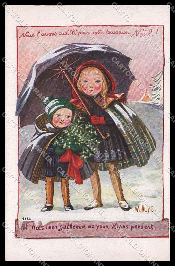 Illustratori Artist Signed M. Alys Christmas Girls Lapina cartolina ZG8940 – fronte