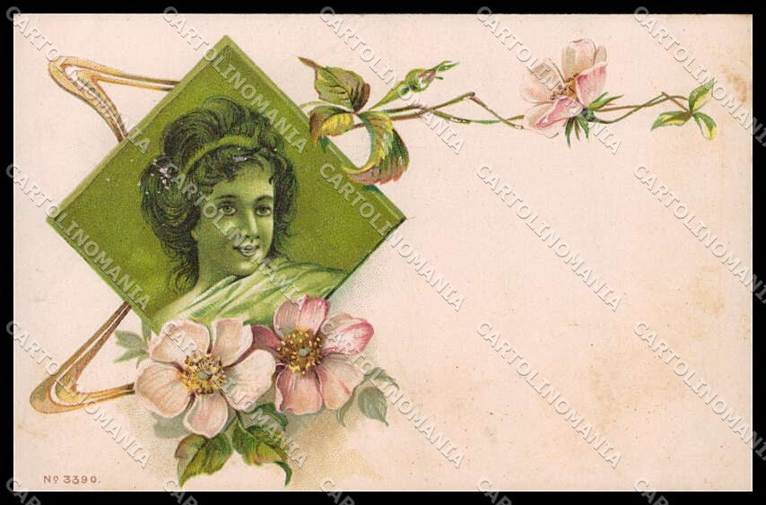 Illustratori Artist Signed Lady Art Nouveau Flowers Relief serie 3390 pc ZG8970 – fronte