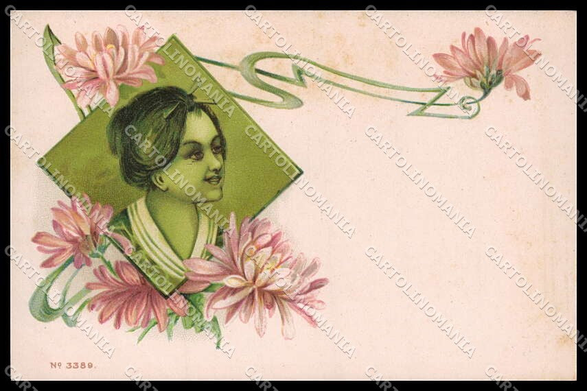 Illustratori Artist Signed Lady Art Nouveau Flowers Relief serie 3389 pc ZG8971 – fronte