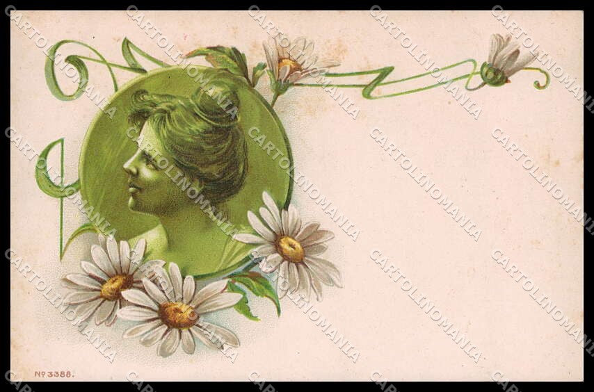 Illustratori Artist Signed Lady Art Nouveau Flowers Relief serie 3388 pc ZG8973 – fronte