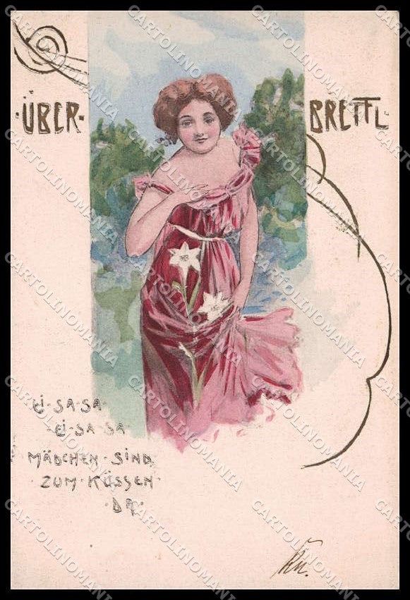 Artist Signed Uberbrettl Lady Art Nouveau serie Z-3 cartolina ZG8978 – fronte