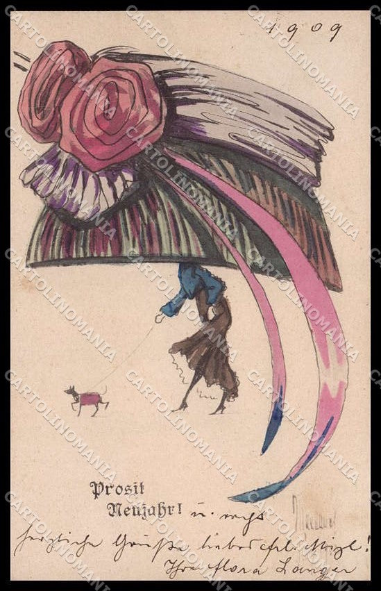 Artist Signed Max Aurel Fashion Lady Hat Mode Hand Painted BKWI 687-6 pc ZG8981 – fronte