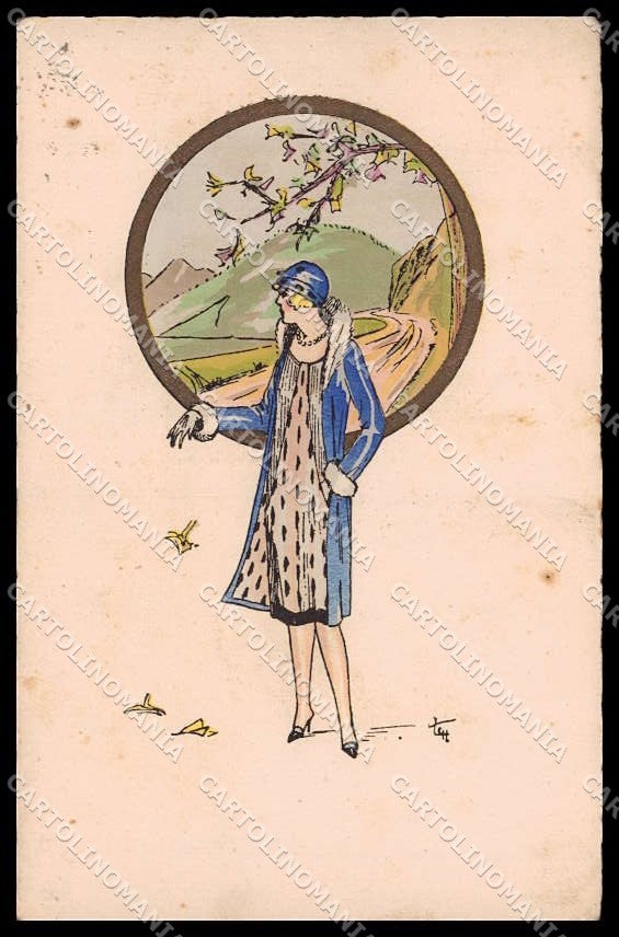 Artist Signed Fashion Lady Art Deco Mode Hand Painted 4290 pc ZG8983 – fronte