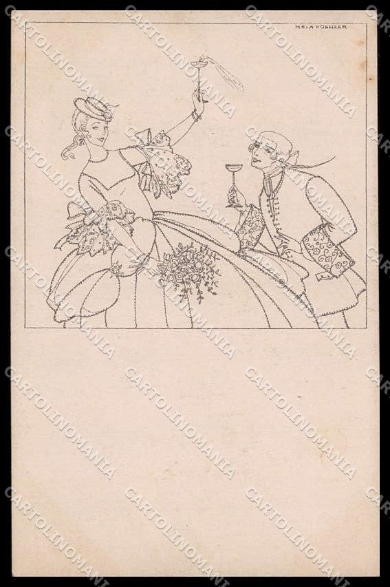 Illustratori Artist Signed Mela Koehler Couple cartolina ZG8987 – fronte