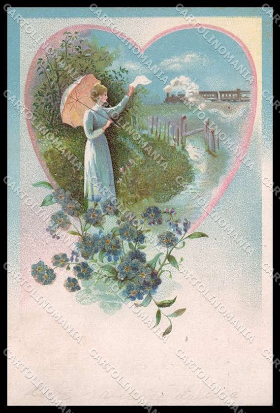 Illustratori Artist Signed Lady Train TEARED cartolina ZG8988 – fronte