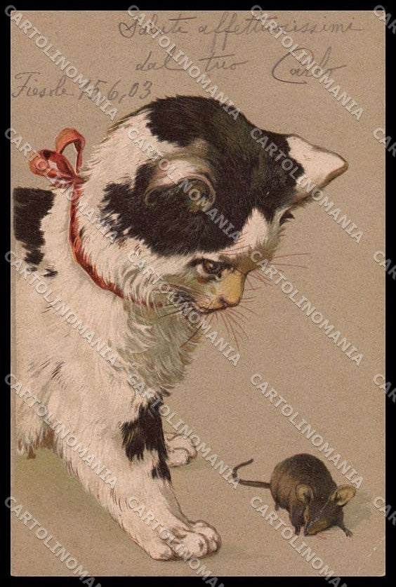 Artist Signed Cat Mouse Relief Theo Stroefer 2285 CORNER CREASED pc ZG8996 – fronte