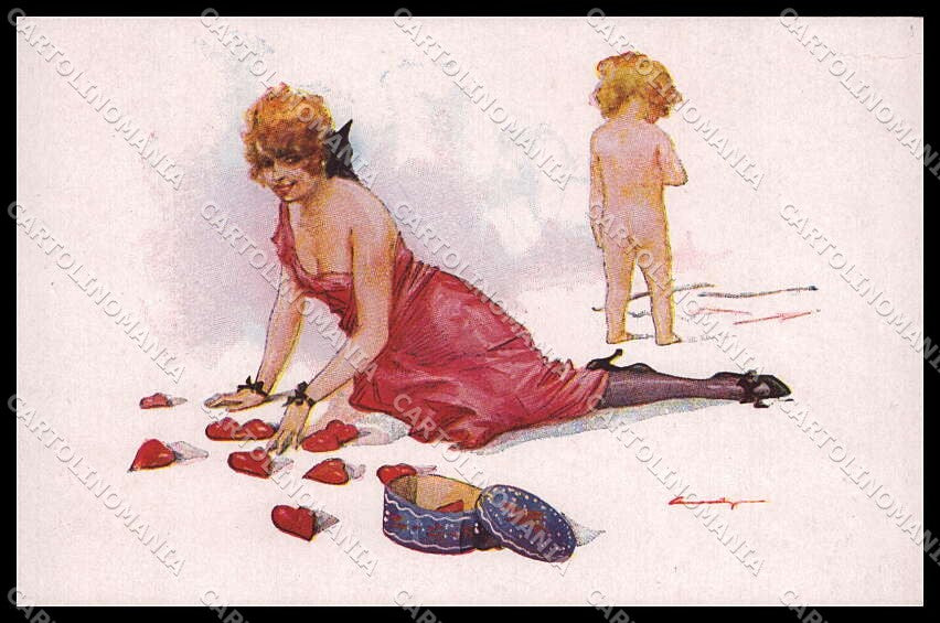 Illustratori Artist Signed Risque Lady Cupid serie 386 CORNER CREASED pc ZG9050 – fronte