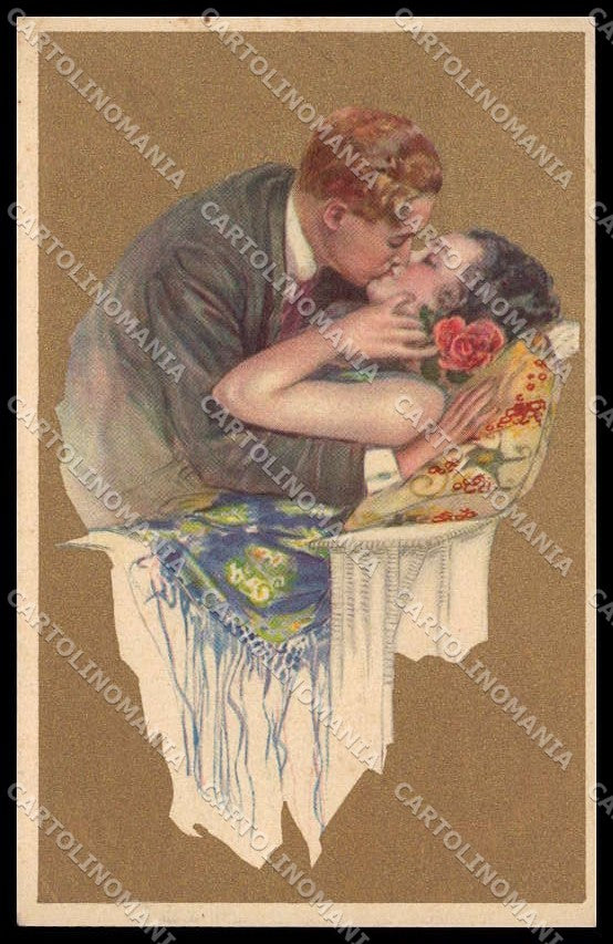 Artist Signed Mauzan ? Romantic Couple serie 115-3 CORNER CREASED pc ZG9051 – fronte