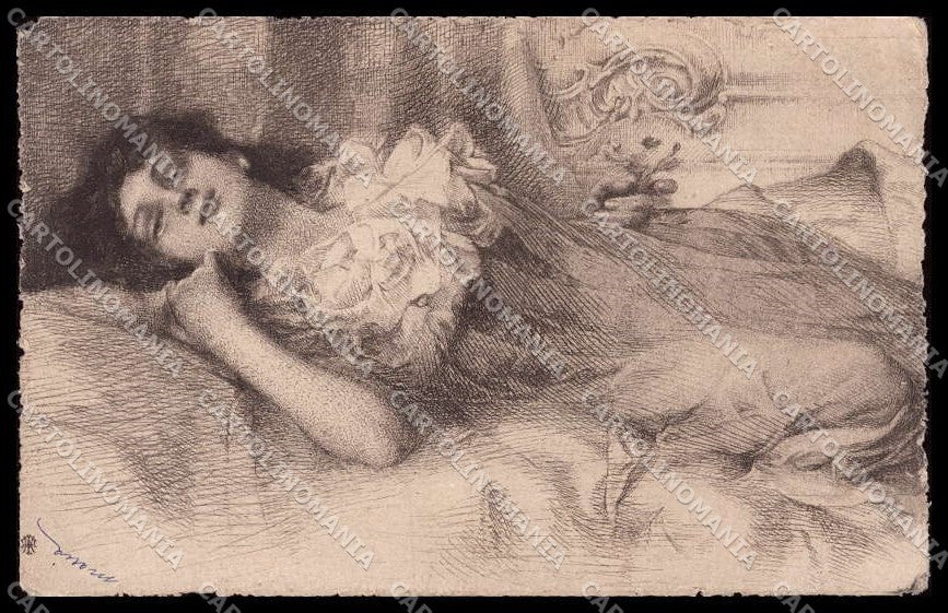 Illustratori Artist Signed Lady Art Nouveau cartolina ZG9057 – fronte