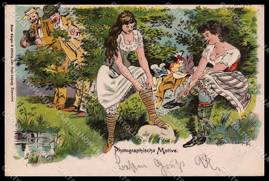 Illustratori Artist Signed Girl Man Camera Comic Bruno Burger Litho pc ZG9098 – fronte