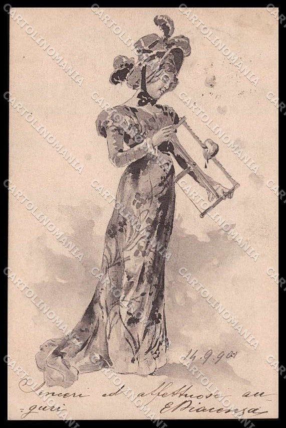 Illustratori Artist Signed Lady Art Nouveau Torino serie XX-8 TEARED pc ZG9128 – fronte