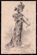 Illustratori Artist Signed Lady Art Nouveau Torino serie XX-8 TEARED pc ZG9128 – fronte