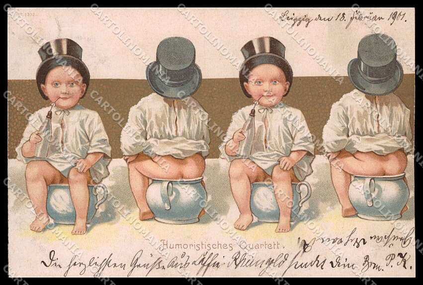 Illustratori Artist Signed Children Chamber Pot CREASED cartolina ZG9137 – fronte