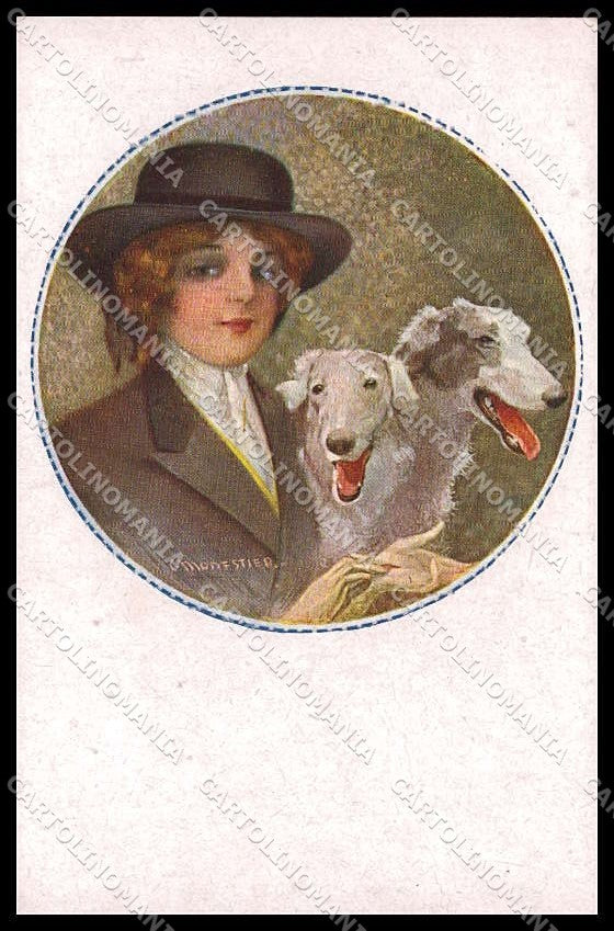 Artist Signed Monestier Lady Borzoi Dog serie 36-6 WRINKLES pc ZG9174 – fronte
