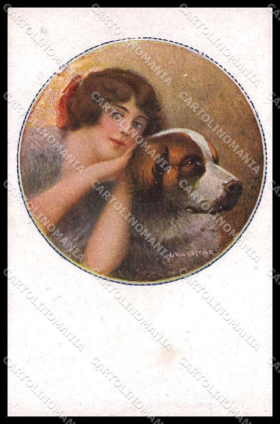 Artist Signed Monestier Lady Saint Bernard Dog serie 36-3 WRINKLES pc ZG9176 – fronte