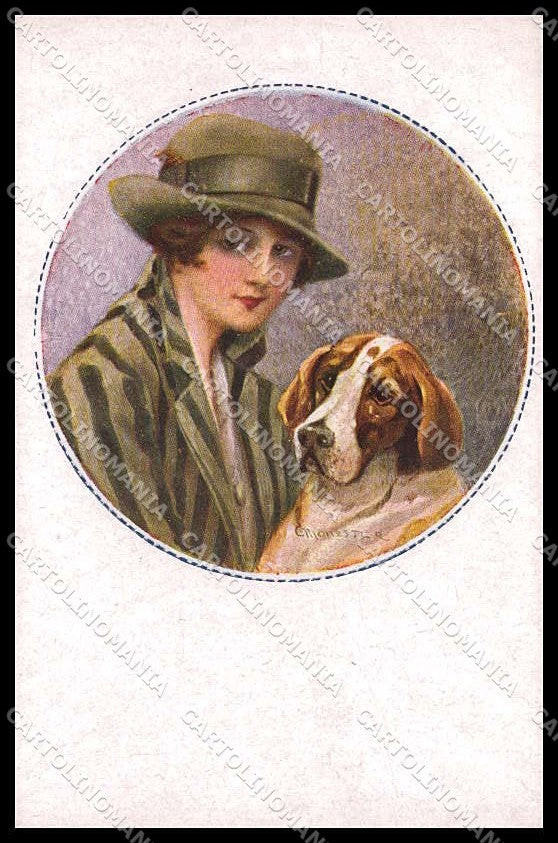 Artist Signed Monestier Lady Bracco Dog serie 36-5 WRINKLES cartolina ZG9177 – fronte
