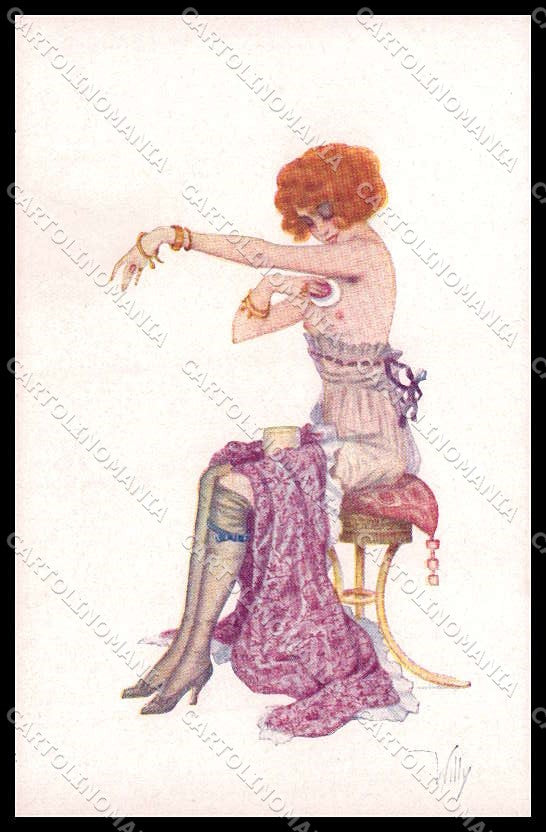 Illustratori Artist Signed Willy Nude Risque Lady Make up serie 7509 pc ZG9180 – fronte