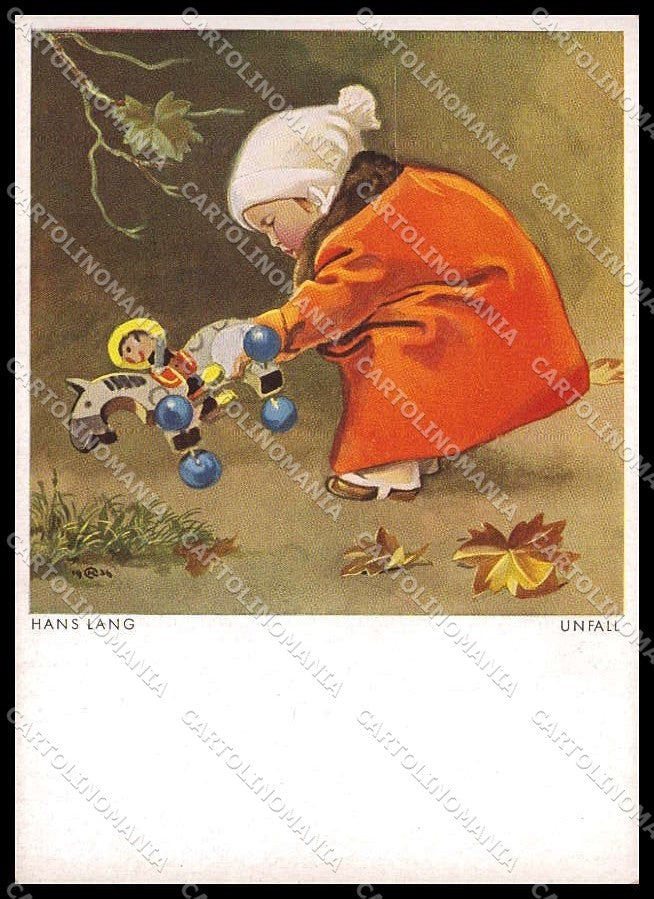 Artist Signed Hans Lang Child Horse Toys FG cartolina ZG9202 – fronte