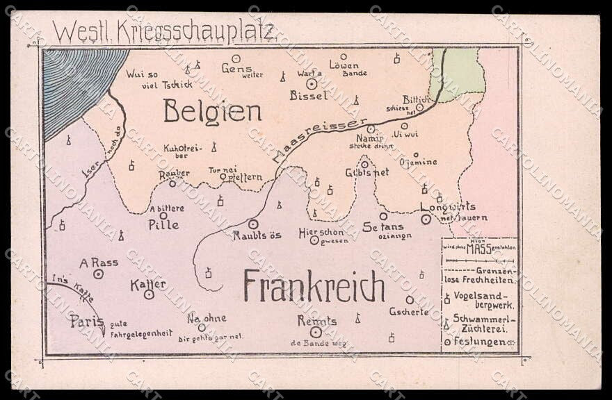 WWI WW1 German Propaganda Map Westl Kriegsschauplatz AK cartolina ZG9208 – fronte