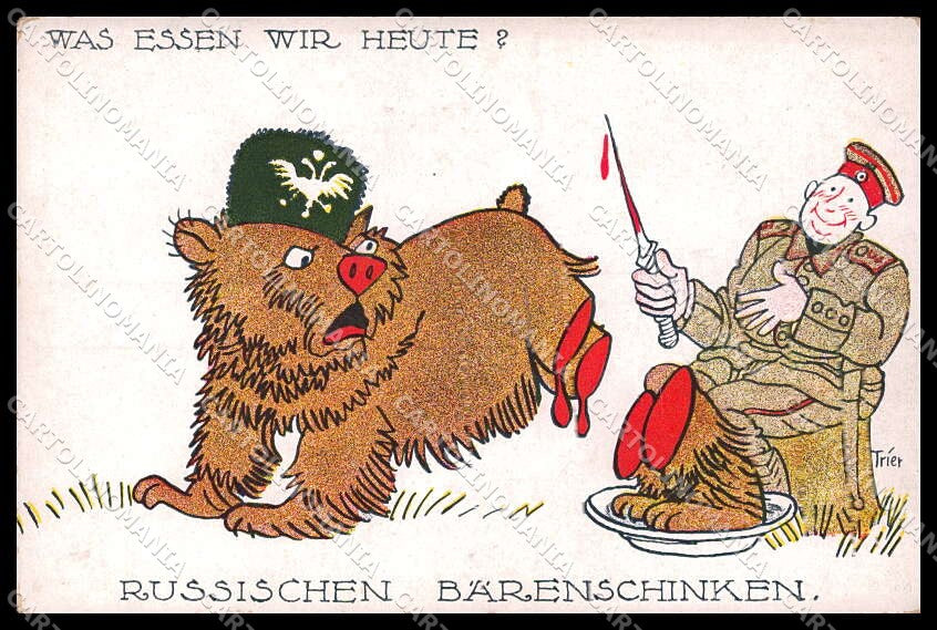WWI WW1 German Propaganda Anti Russia Bear Trier cartolina ZG9236 – fronte