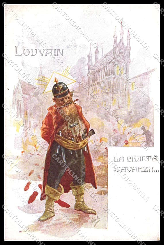 WWI WW1 Italian Propaganda Anti German Kaiser Louvain cartolina ZG9296 – fronte