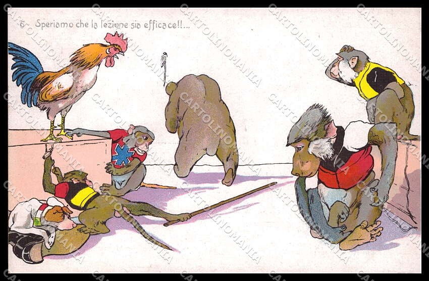 WWI WW1 Italian Propaganda Monkey Russia Bear Rooster Norfini cartolina ZG9320 – fronte