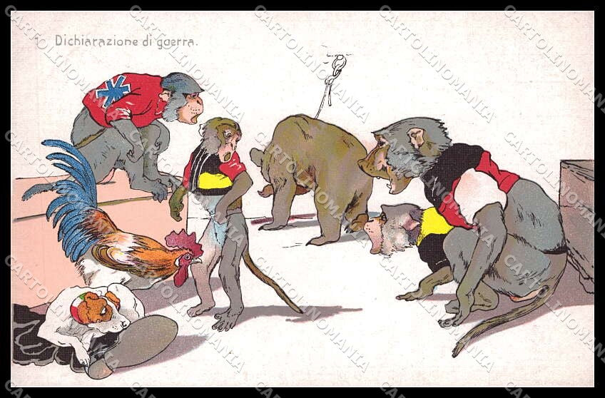 WWI WW1 Italian Propaganda Monkey Russia Bear Rooster Norfini cartolina ZG9321 – fronte