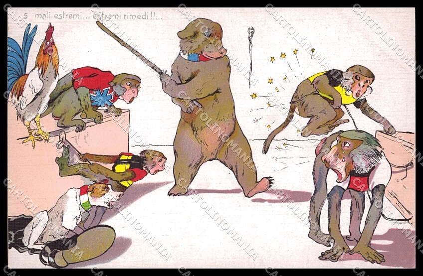 WWI WW1 Italian Propaganda Monkey Russia Bear Rooster Norfini cartolina ZG9322 – fronte