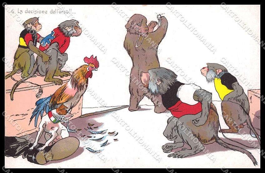 WWI WW1 Italian Propaganda Monkey Russia Bear Rooster Norfini cartolina ZG9324 – fronte