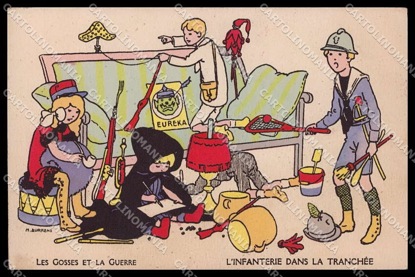 WWI WW1 French Propaganda Children Aurrens Tennis cartolina ZG9354 – fronte