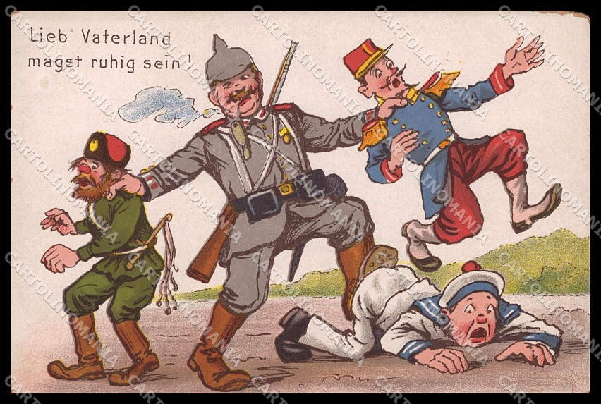 WWI WW1 German Soldier Propaganda Anti France Russia Sailor cartolina ZG9415 – fronte
