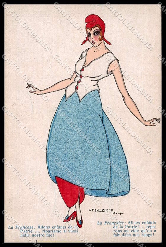 WWI WW1 Italian Propaganda Veneziani French Lady serie 2785-6 pc ZG9478 – fronte