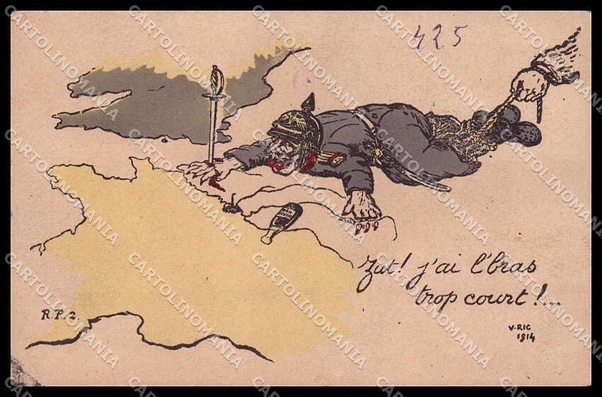 WWI WW1 French Propaganda V. Ric Anti German Kaiser Wilhelm II cartolina ZG9503 – fronte