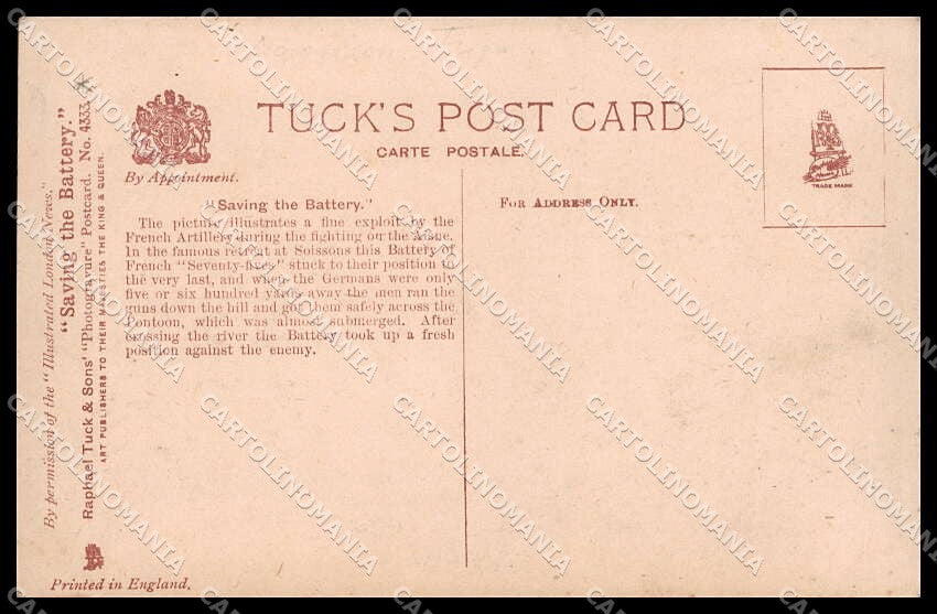 WWI WW1 British Propaganda Saving the Battery Horse Tuck serie 4333 pc ZG9553 – retro