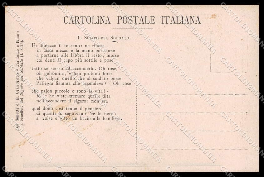 WWI WW1 Italian Propaganda Sigaro pel Soldato Giaquinto cartolina ZG9566 – retro