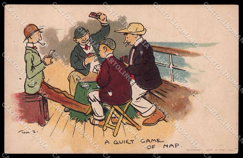 Artist Signed Tom Browne Men Playing Cards Comic serie 2523 cartolina ZG9751 – fronte