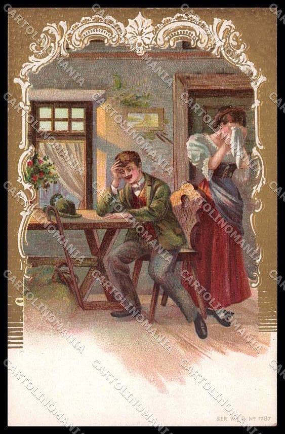 Illustratori Artist Signed Romantic Couple Lady Relief serie 1787 pc ZG9763 – fronte