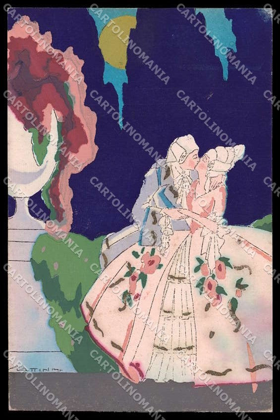 Illustratori Artist Signed Scattina Couple Art Deco Hand Painted pc ZG9781 – fronte
