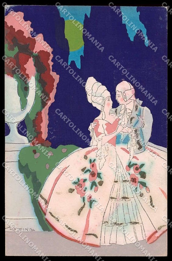 Illustratori Artist Signed Scattina Couple Art Deco Hand Painted pc ZG9782 – fronte