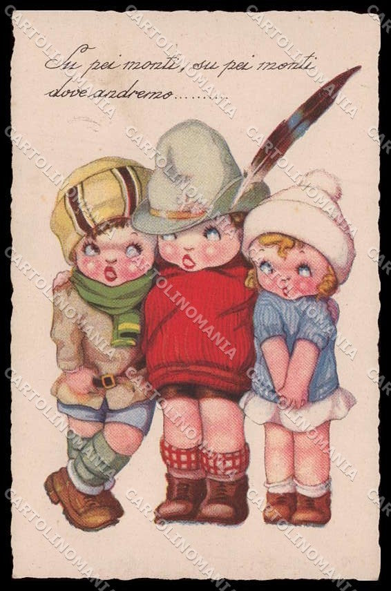 Artist Signed Sgrilli Children Alpini WW1 Propaganda serie 1926-4 pc ZG9789 – fronte